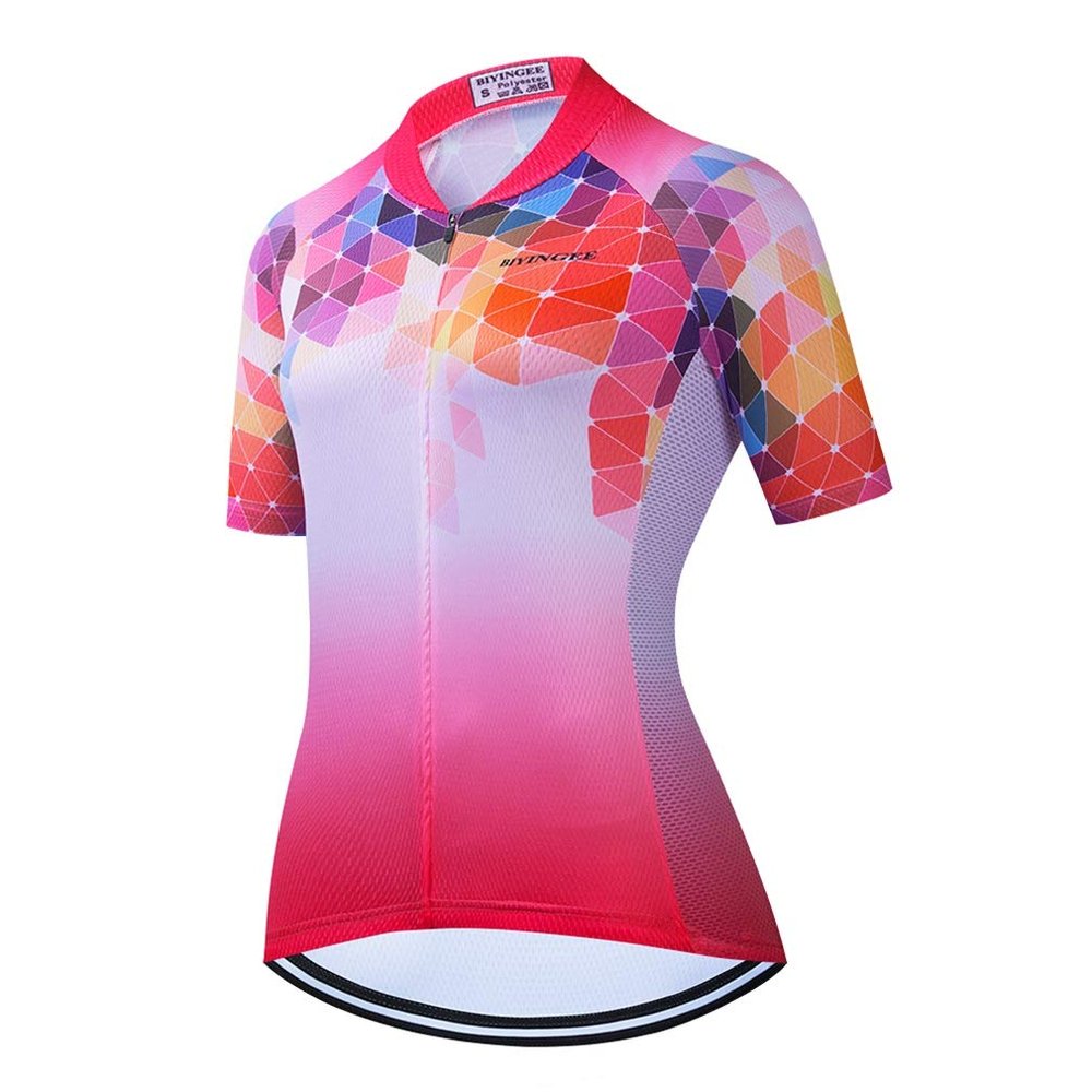 BIYINGEE Women's Cycling Jersey Short Sleeve Sweat Wicking White Red Size XL