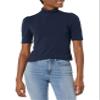 Amazon Essentials Women's Cotton Modal Draped Puff Sleeve Turtleneck, Navy, Small view 1
