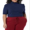 Amazon Essentials Women's Cotton Modal Draped Puff Sleeve Turtleneck, Navy, Small view 3