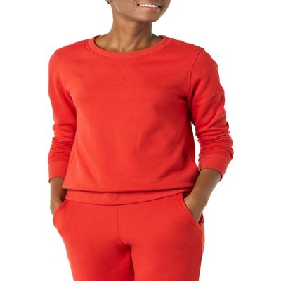 Amazon Essentials Women's Fleece Crewneck Pullover Sweatshirt (Available in Plus Size), Red, Medium