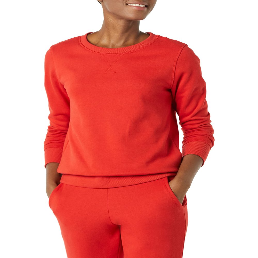 Amazon Essentials Women's Fleece Crewneck Pullover Sweatshirt (Available in Plus Size), Red, Medium