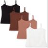Amazon Essentials Women's Slim-Fit Camisole, Pack of 4, Black/Brown/Light Brown/White, Large view 1
