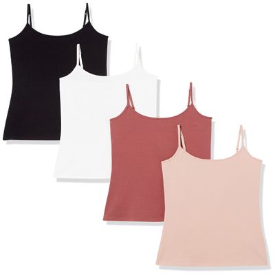 Amazon Essentials Women's Slim-Fit Camisole, Pack of 4, Black/Brick Red/Dusty Pink/White, X-Large