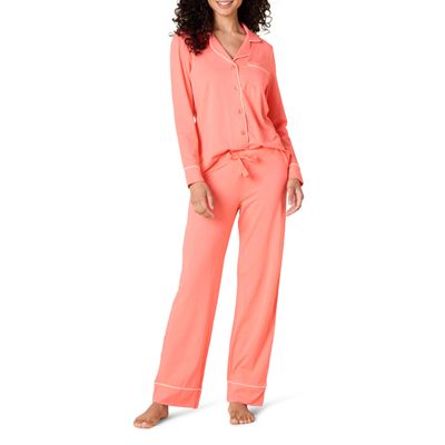 Amazon Essentials Women's Cotton Modal Long-Sleeve Shirt and Full-Length Bottom Pajama Set, Coral Pink, XX-Large
