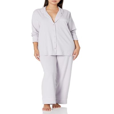 Amazon Essentials Women's Cotton Modal Long-Sleeve Shirt and Full-Length Bottom Pajama Set, Lilac, 4X