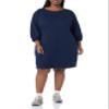 Amazon Essentials Women's Fleece Blouson Sleeve Boatneck Sweatshirt Dress (Available in Plus Size), Navy, Small view 3