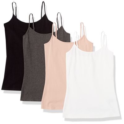 Amazon Essentials Women's Slim-Fit Camisole, Pack of 4, Black/Charcoal Heather/Dusty Pink/White, X-Large