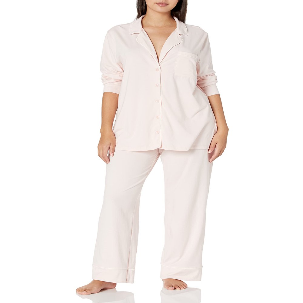 Amazon Essentials Women's Cotton Modal Long-Sleeve Shirt and Full-Length Bottom Pajama Set, Pale Pink, 5X