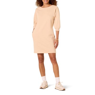 Amazon Essentials Women's Fleece Blouson Sleeve Boatneck Sweatshirt Dress (Available in Plus Size), Beige, X-Large