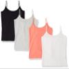 Amazon Essentials Women's Slim-Fit Camisole, Pack of 4, Coral Orange/Light Grey Heather/White, Medium view 1