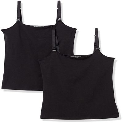 Amazon Essentials Women's Maternity Nursing Tops, Pregnancy Clothes with Adjustable Straps and Built-in Shelf Bra, Pack of 2, Black, X-Small