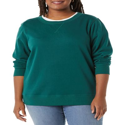 Amazon Essentials Women's Fleece Crewneck Pullover Sweatshirt (Available in Plus Size), Dark Green, X-Small