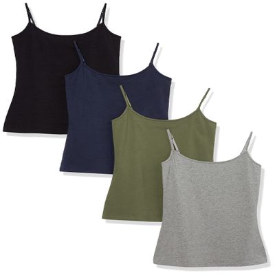 Amazon Essentials Women's Slim-Fit Camisole, Pack of 4, Black/Grey/Navy/Olive, Small