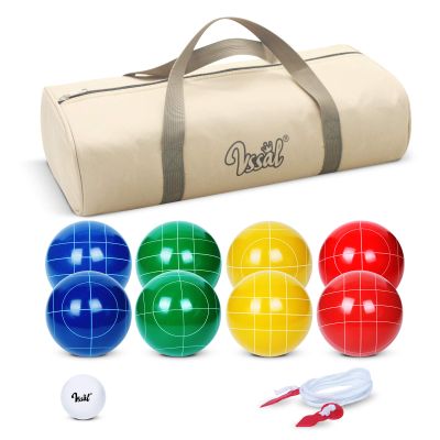VSSAL Bocce Ball Set 90mm for Family Backyard, Beach, Lawn Game with 8 Resin Bocci Balls, Pallino, Measuring Rope, Carrying Bag (Classic Multi-Color)