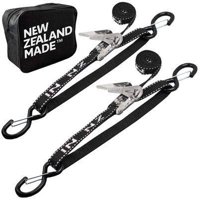 Stainless Boat Tie Down Straps to Trailer (Pack of 2) - 2,400lbs Break - 1" x 2.5 Heavy Duty Ratchet Boat Straps UV Treated - Made in New Zealand