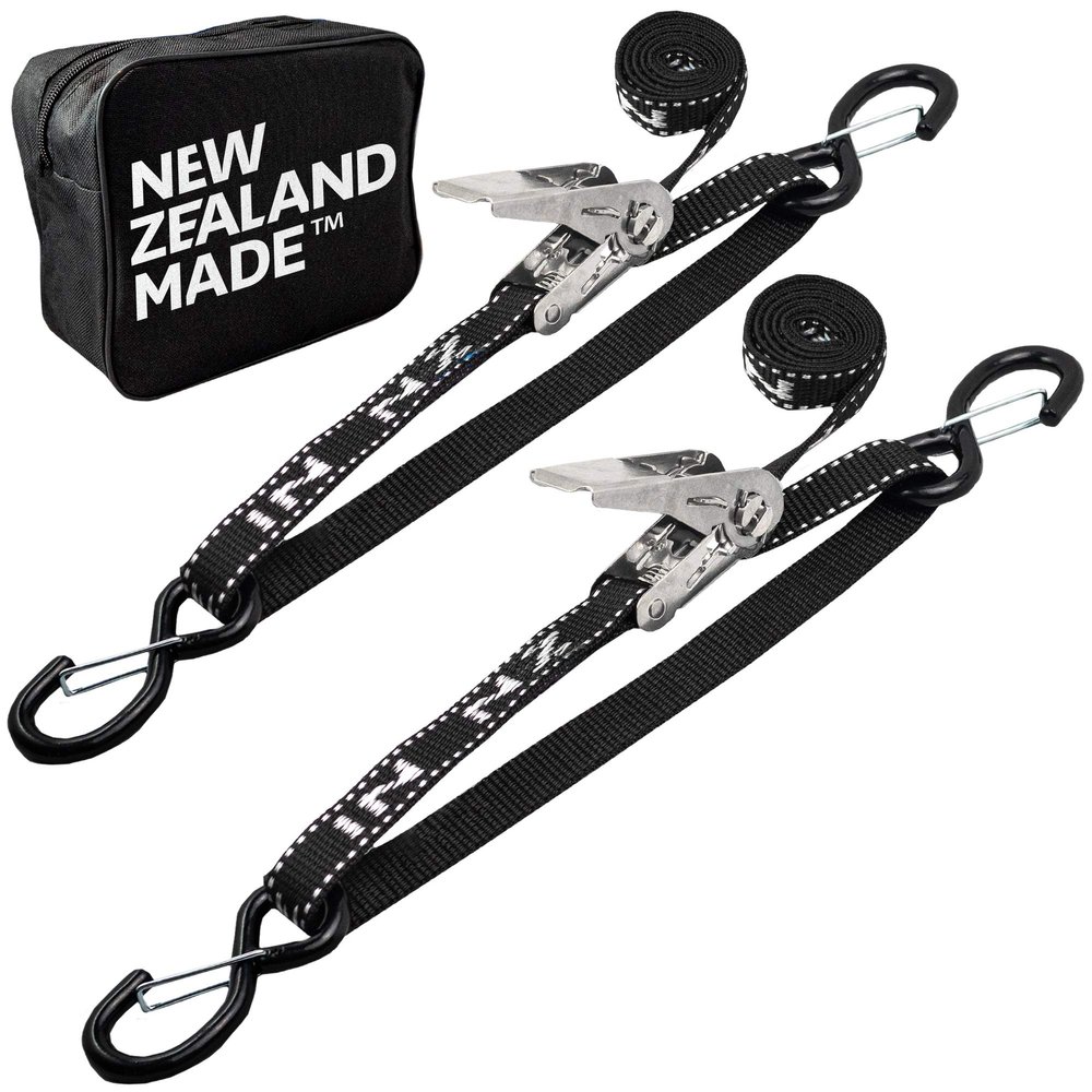 Stainless Boat Tie Down Straps to Trailer (Pack of 2) - 2,400lbs Break - 1" x 2.5 Heavy Duty Ratchet Boat Straps UV Treated - Made in New Zealand