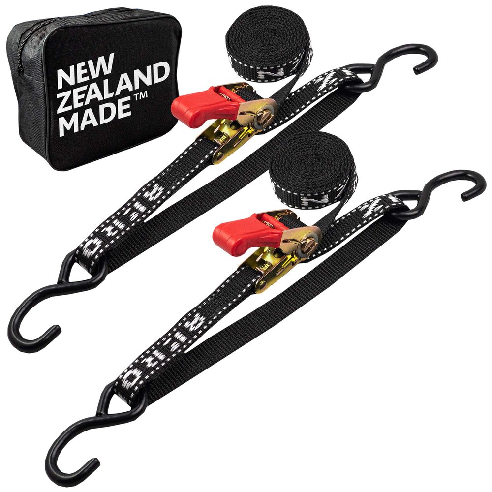 Boat Tie Down Straps to Trailer (Pack of 2) - 2,400lbs Break - 1" x 4 Heavy Duty Ratchet Boat Straps - UV Treated - Made in New Zealand