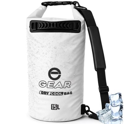 Enthusiast Gear Dry Bag Cooler - Roll Top Insulated Backpack Portable, Collapsible, Waterproof with Padded Shoulder Strap - Perfect for Kayaking Fishing Beach Hiking -15L (White)