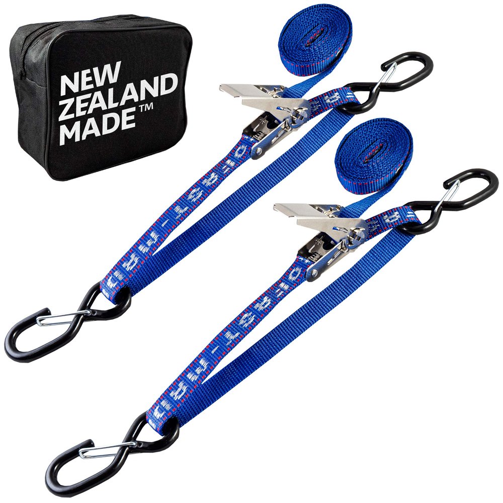 Stainless Boat Tie Down Straps to Trailer (Pack of 2) - 2,400lbs Break - 1" x 4 Heavy Duty Ratchet Boat Straps - UV Treated Boat Transom Tie Down Straps Jet Ski Tie Down Straps - Made in New Zealand