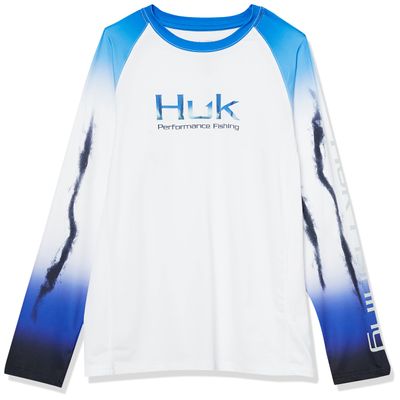 HUK Kids' Standard Double Header Long Sleeve Shirt +Sun Protection, Flare-Deep Cobalt, Medium