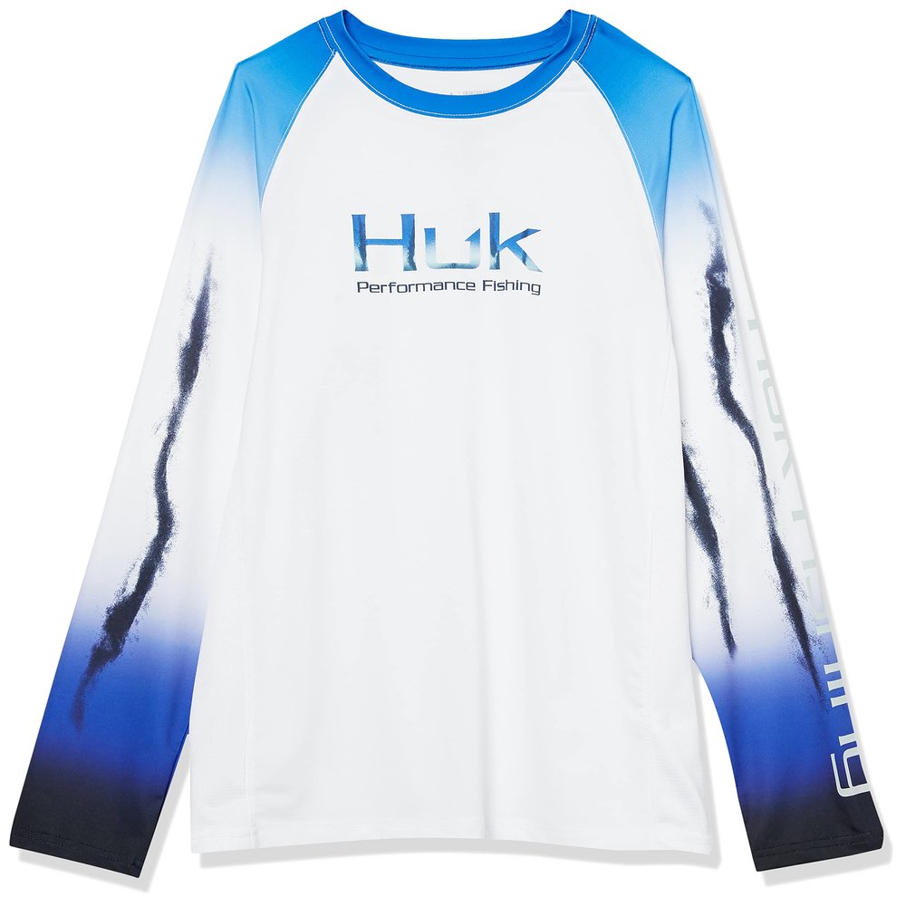 HUK Kids' Standard Double Header Long Sleeve Shirt +Sun Protection, Flare-Deep Cobalt, Medium