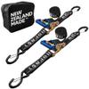 REAR TRANSOM BOAT TRAILER STRAPS RATCHET TIE DOWNS STRAP, Made in NZ - 1.5" x 4 Heavy Duty Rear Transom with PVC Hooks For Trailered Boats, Pontoons & Jetskis - 3,300lbs Break Strength - (Pair) Black view 1