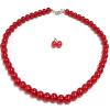 Caiyao Handmade Round Smooth Simulated Multicolor Pearl Beads Chain Necklace and Drop Dangle Earrings Set Bridal Wedding Festival Minimalist Jewelry for Women-red view 1