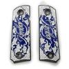 1911 Metal Grips, Gun Grips Screws Included, Full Size (Government/Commander), Scroll Black W Blue Enamel, Ambi Safety Cut view 1