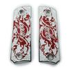 1911 Grips, Gun Grips Screws Included, Full Size (Government/Commander), Scroll Nickel W Red Enamel, Ambi Safety Cut view 1