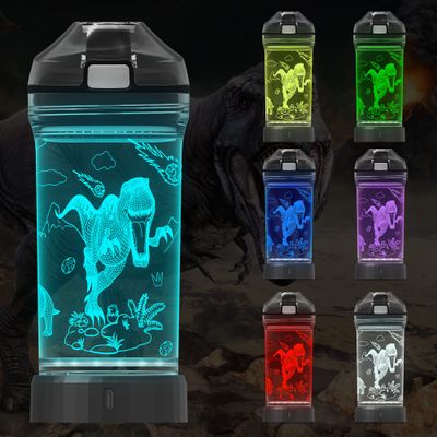 Attivolife Kids Water Bottle Light up Dinosaur, Jurassic Cup 3D Illusion Glowing Lamp-14 OZ Dino BPA Free Eco-Friendly Timer Function, Cool Unique Gifts for Boy Girl Toddler Camping