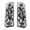 1911 Metal Grips, Gun Grips Screws Included, Full Size (Government/Commander), Scroll Black Base W Black and White Enamel, Ambi Safety Cut view 1