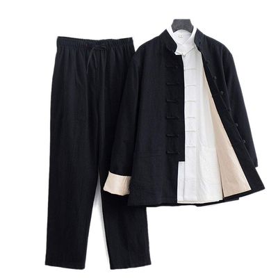 QPZK Loose Tai Chi Uniform Men Kung Fu Clothing,Martial Arts Suit,Including Shirts,Pants,Jackets black-7XL