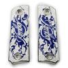 1911 Grips, Gun Grips Screws Included, Full Size (Government/Commander), Scroll Nickel W Blue Enamel, Ambi Safety Cut view 1