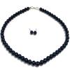 Caiyao Handmade Round Smooth Simulated Multicolor Pearl Beads Chain Necklace and Drop Dangle Earrings Set Bridal Wedding Festival Minimalist Jewelry for Women-Black view 1