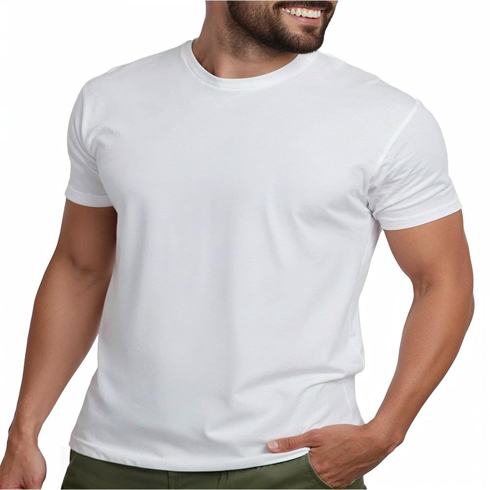 INTO THE AM Men's Fitted Short Sleeve Plain Crew Tee - White, XX-Large