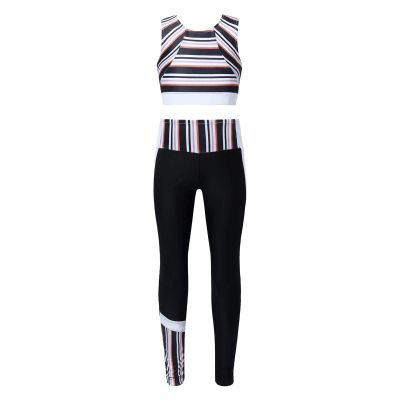 easyforever Kid Girls 2 Pcs Dance Sports Outfits Bra Tank Crop Top Athletic Leggings Set Gymnastics Gym Tracksuit Black 6