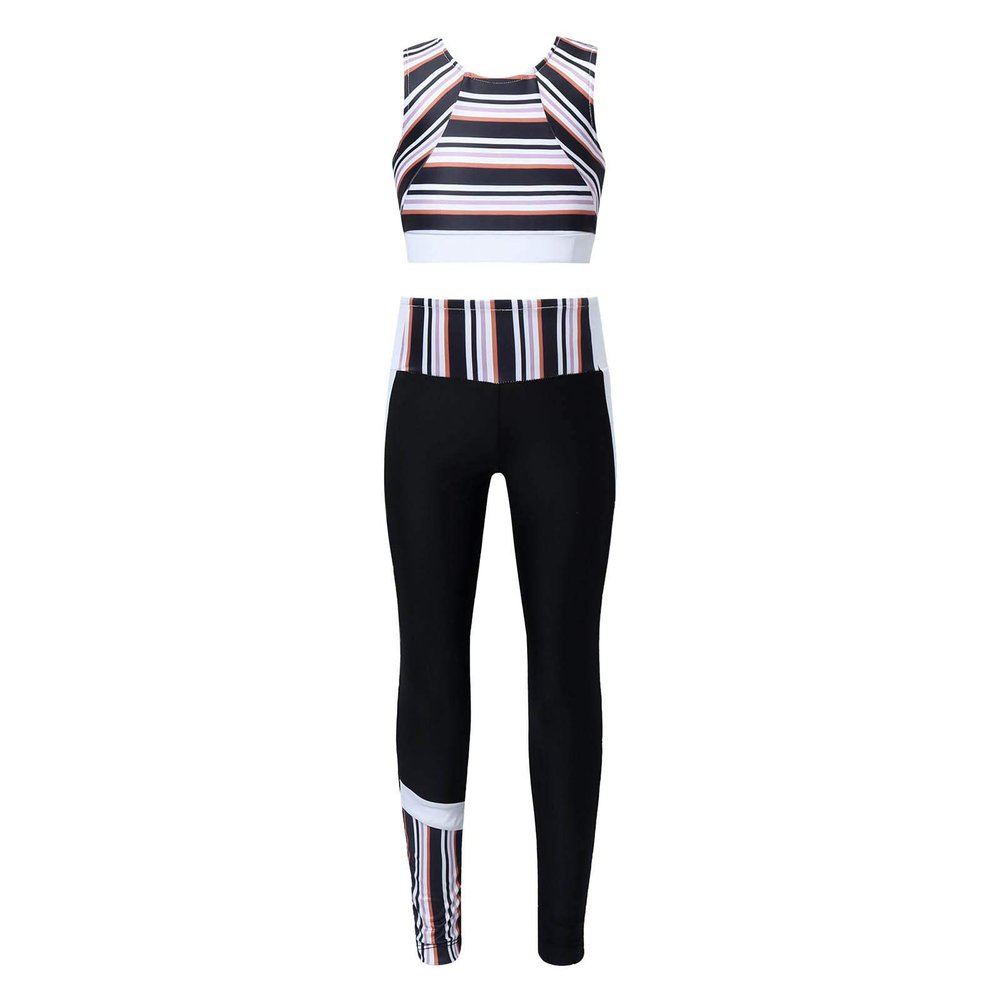 easyforever Kid Girls 2 Pcs Dance Sports Outfits Bra Tank Crop Top Athletic Leggings Set Gymnastics Gym Tracksuit Black 6