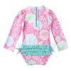 JEATHA Infant Baby Girls Ruffled Long Sleeves Rash Guard Floral Printed Bathing Suit Swimwear with Hidden Zipper Back Pink 12-18 Months view 2