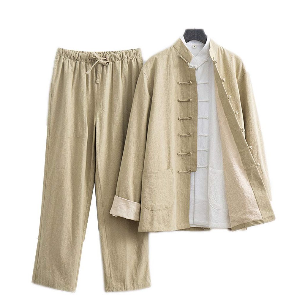 Loose Tai Chi Uniform Men Kung Fu Clothing,Martial Arts Suit,Including Shirts,Pants,Jackets yellow-4XL