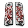 1911 Metal Grips, Gun Grips Screws Included, Full Size (Government/Commander), Scroll Black W Red Enamel, Ambi Safety Cut view 1