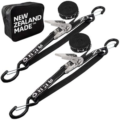 Stainless Boat Tie Down Straps to Trailer (Pack of 2) - 2,400lbs Break - 1" x 4 Heavy Duty Ratchet Boat Straps - UV Treated - Made in New Zealand