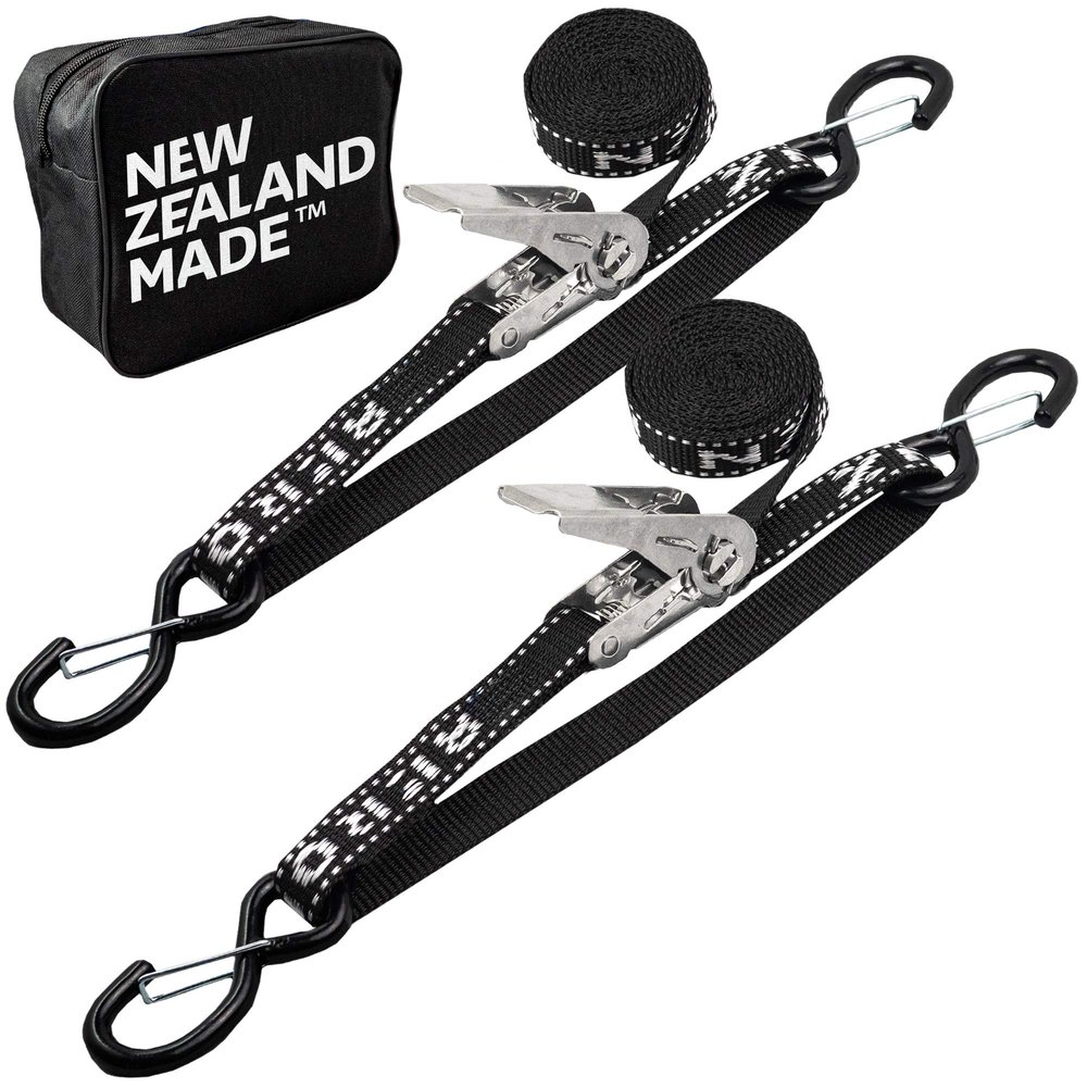Stainless Boat Tie Down Straps to Trailer (Pack of 2) - 2,400lbs Break - 1" x 4 Heavy Duty Ratchet Boat Straps - UV Treated - Made in New Zealand