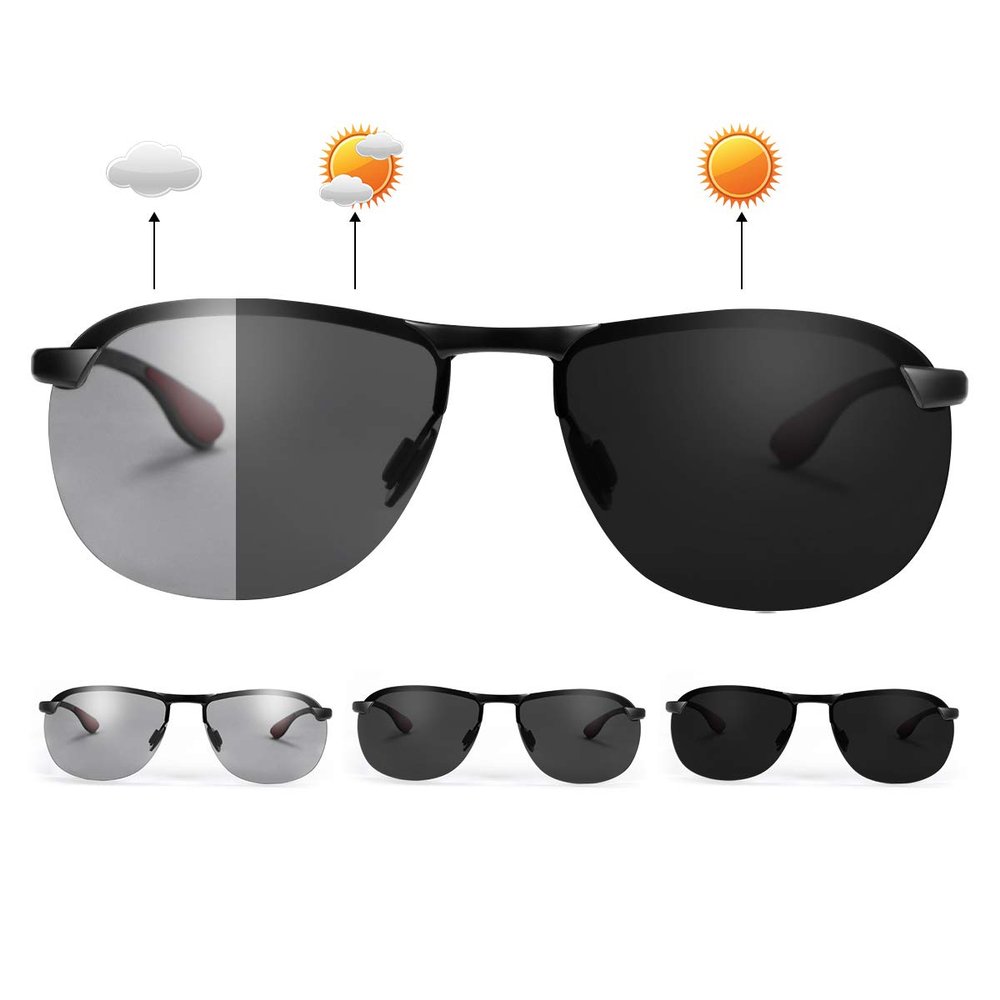LJIMI Photochromic Sports Sunglasses with Polarized Lens for Men and Women Outdoor Driving Cycling Fishing 100% UV400 Protection Eyewear Anti Glare Eyeglasses Reduce Eye Fatigue Safety Glasses Shades