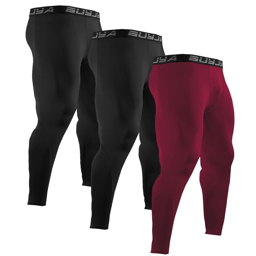 BUYJYA 3 or 5 Pack Men's Compression Pants Running Tights Workout Leggings Athletic Cool Dry Yoga Gym Clothes Gift