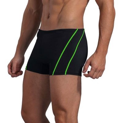 Leshang Mens Swimming Boxers Trunks Drawstring Swim Shorts Males Swimsuit for Polyester PBT Fabric Quick Drying (Black&Summer Green, 30)