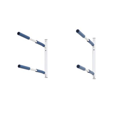 SPAREHAND Double Wall Mount Hybrid Rack - Heavy Duty 28.5 Steel Arms with Thick Padding - Wall Hanger Rack for 2 SUPs, Surfboards, & Paddleboards - Ideal for Garage Storage - (Blue Pads on White)