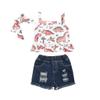 FYBITBO Toddler Baby Girls Summer Clothing Sleeveless Cami Crop Tops+Jeans Shorts 2Pcs Clothes Outfit Set (Dinosaur Top, 3-4T) view 1