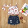 FYBITBO Toddler Baby Girls Summer Clothing Sleeveless Cami Crop Tops+Jeans Shorts 2Pcs Clothes Outfit Set (Dinosaur Top, 3-4T) view 2