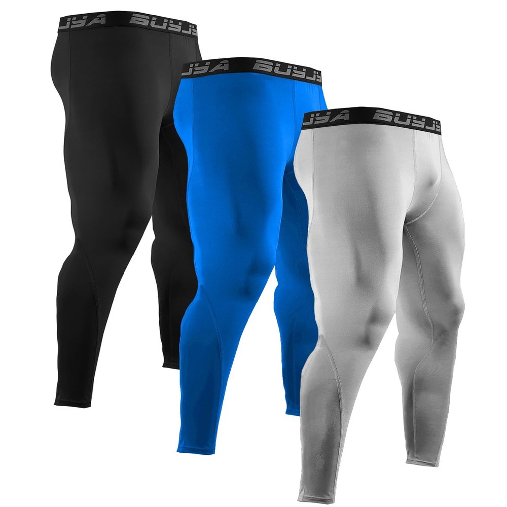 BUYJYA 3 or 5 Pack Men's Compression Pants Running Tights Workout Leggings Athletic Cool Dry Yoga Gym Clothes Gift