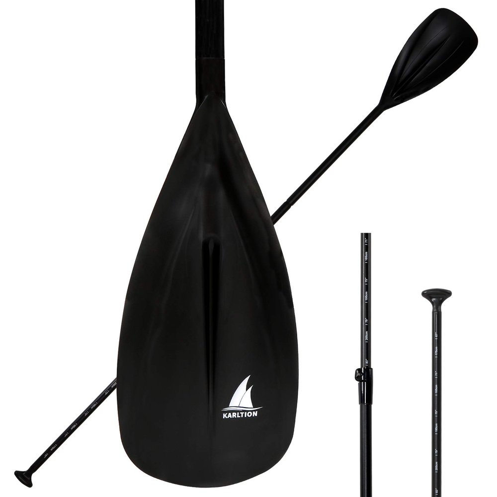 Karltion SUP Paddle - 3 Pieces Adjustable Aluminium SUP Paddle Alloy Shaft Paddle Board Paddles with Glass Fiber Blade for Surfing, Floating,Water Sport-Black